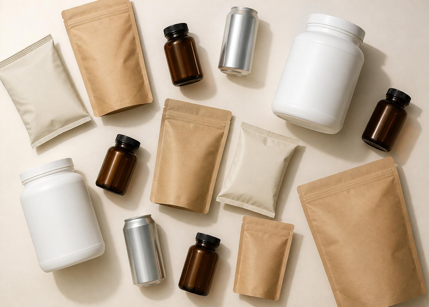 Flat lay of consumer packaged goods representing wholesale inventory categories